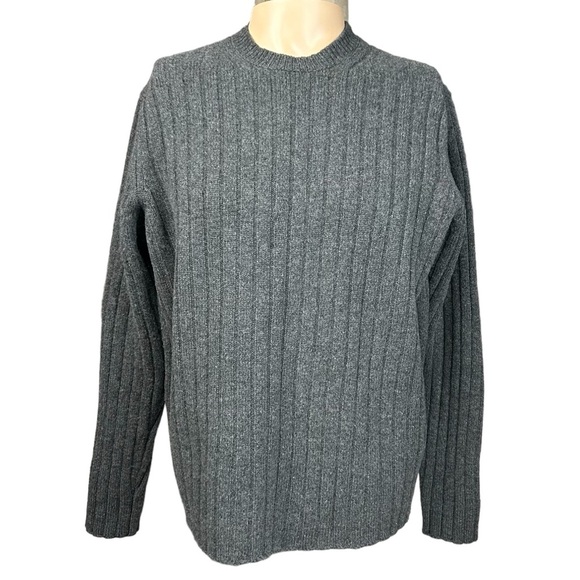 Gap Vintage Lambswool Sweater Medium Pullover Ribbed Fisherman Gray Unisex Crew - Picture 1 of 8